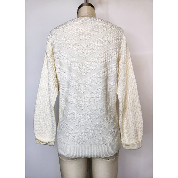 Vintage Ivory Sweater by Keneth Too made in USA - Chevron Design Sweater  XS S - Picture 5 of 9